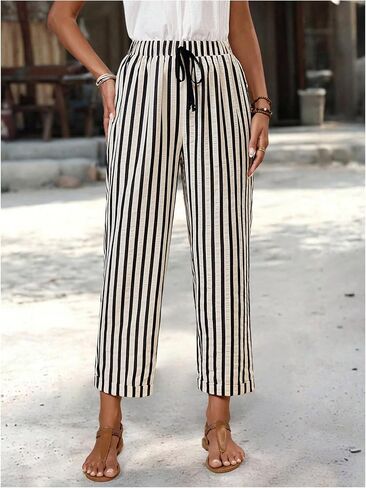 Verdusa Women's Linen Pants Business Office Striped Dressy Elegant Capri Pants in Saudi Arabia