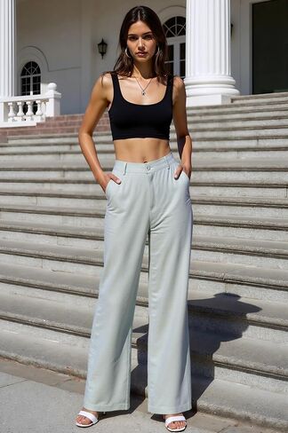 Beninos Women's Cotton Linen Summer Palazzo Pants Flowy Wide Leg Beach Trousers with Pockets in Saudi Arabia