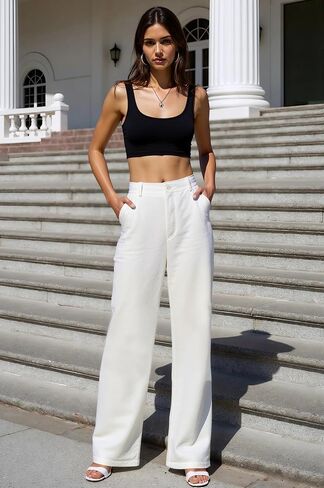 Beninos Women's Cotton Linen Summer Palazzo Pants Flowy Wide Leg Beach Trousers with Pockets in Saudi Arabia