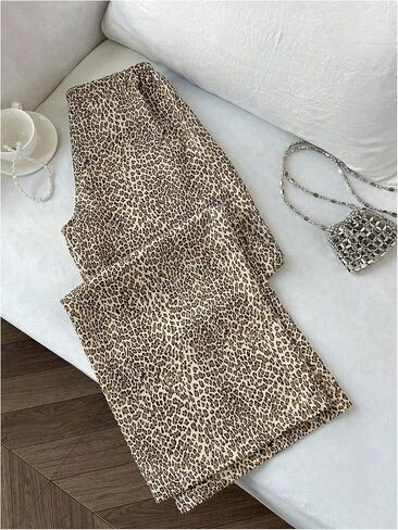 GORGLITTER Women's Leopard Wide Leg Pants Cheetah Print Drawstring High Waisted Lounge Trousers in Saudi Arabia