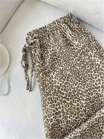 GORGLITTER Women's Leopard Wide Leg Pants Cheetah Print Drawstring High Waisted Lounge Trousers in Saudi Arabia