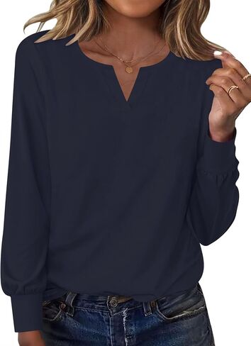 Ivicoer Womens Long Sleeve Shirts V Neck Tops Business Casual Outfits Loose Fit Blouses 2025 Trendy Fall Clothes in Saudi Arabia