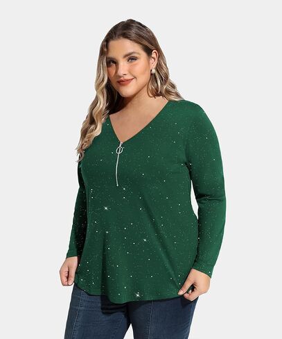 TIYOMI Women Plus Size Tops Long Sleeves Zipper Adjustable Zip Long Sleeve V Neck Fall Winter Casual Loose Fit Tunic Tops in Saudi Arabia