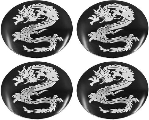 X AUTOHAUX 56mm Dia Car Wheel Sticker Hub Caps Centre Cover Decor Dragon Pattern Silver Tone 4pcs in Saudi Arabia