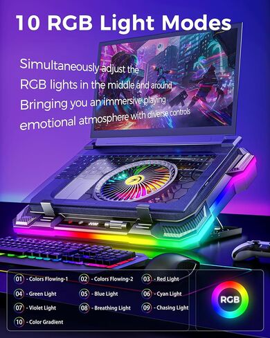 AICHESON Gaming RGB Laptop Cooling Pad with Powerful Cooler Fan, Sealed Foam and Phone Holder for 15-19 inch Laptops and PC Computers in Kuwait