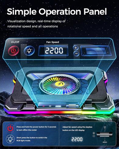 AICHESON Gaming RGB Laptop Cooling Pad with Powerful Cooler Fan, Sealed Foam and Phone Holder for 15-19 inch Laptops and PC Computers in Kuwait