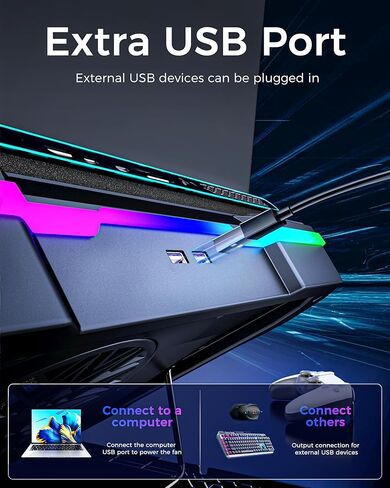 AICHESON Gaming RGB Laptop Cooling Pad with Powerful Cooler Fan, Sealed Foam and Phone Holder for 15-19 inch Laptops and PC Computers in Kuwait