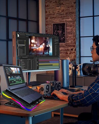AICHESON Gaming RGB Laptop Cooling Pad with Powerful Cooler Fan, Sealed Foam and Phone Holder for 15-19 inch Laptops and PC Computers in Kuwait