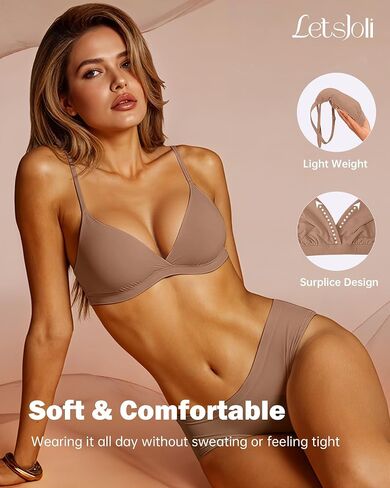 Triangle Bralettes for Women Wireless Bras Plunge Unlined No Underwire Seamless Comfortable Everyday Bras in Kuwait