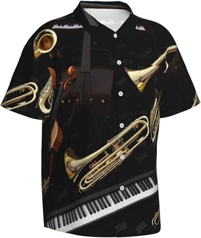 Musical Instruments Hawaiian Shirt for Men Beach Shirts Unisex Tropical Tops Summer Button Down Short Sleeve in Saudi Arabia