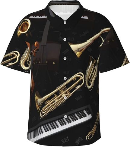 Musical Instruments Hawaiian Shirt for Men Beach Shirts Unisex Tropical Tops Summer Button Down Short Sleeve in Saudi Arabia