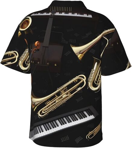 Musical Instruments Hawaiian Shirt for Men Beach Shirts Unisex Tropical Tops Summer Button Down Short Sleeve in Saudi Arabia