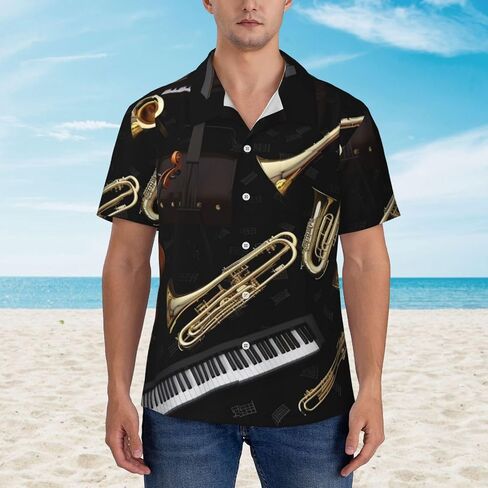 Musical Instruments Hawaiian Shirt for Men Beach Shirts Unisex Tropical Tops Summer Button Down Short Sleeve in Saudi Arabia