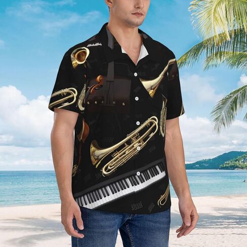 Musical Instruments Hawaiian Shirt for Men Beach Shirts Unisex Tropical Tops Summer Button Down Short Sleeve in Saudi Arabia