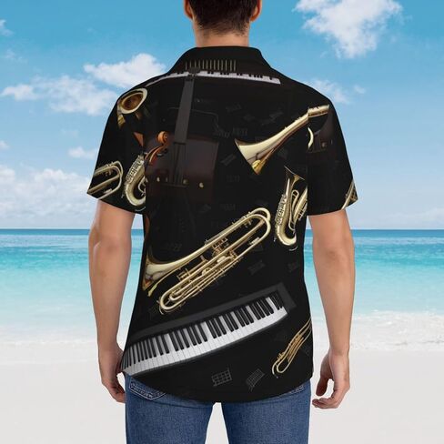 Musical Instruments Hawaiian Shirt for Men Beach Shirts Unisex Tropical Tops Summer Button Down Short Sleeve in Saudi Arabia