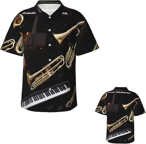 Musical Instruments Hawaiian Shirt for Men Beach Shirts Unisex Tropical Tops Summer Button Down Short Sleeve in Saudi Arabia