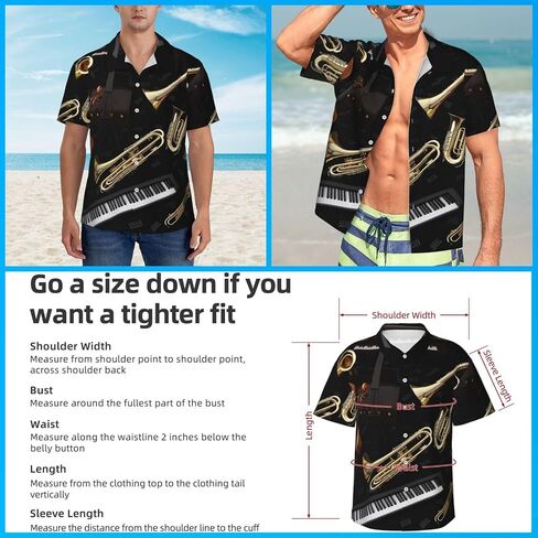 Musical Instruments Hawaiian Shirt for Men Beach Shirts Unisex Tropical Tops Summer Button Down Short Sleeve in Saudi Arabia