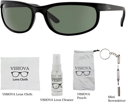 Ray-Ban RB2027 PREDATOR 2 Rectangle Sunglasses + VISIOVA Accessories Bundle Kit - High Bridge Fit - Retro Sunglasses in Saudi Arabia