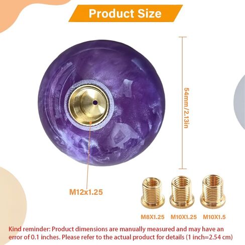 مقبض ناقل الحركة على شكل كرة مستديرة من الرخام مع 3 محولات M8x1.25 / M10x1.25 / M10x1.5 مناسب لمعظم ناقل الحركة اليدوي أو الأوتوماتيكي بدون أزرار قفل (أسود سبج) in Kuwait