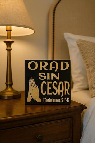 Plaque: ORAD SIN CESAR, Christian 3d wall decor in Spanish, Decorative wall plaques, FAMILY SHALOM, handmade in USA in Saudi Arabia