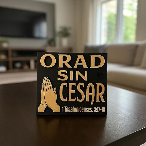 Plaque: ORAD SIN CESAR, Christian 3d wall decor in Spanish, Decorative wall plaques, FAMILY SHALOM, handmade in USA in Saudi Arabia