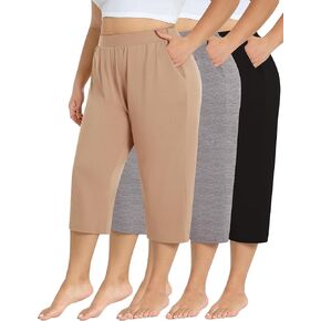 3 Pack Women's Plus Size Capri Pants Capris Sweatpant Loose Cropped Yoga Pant with Pockets Lounge Pajama Summer Pant in Kuwait