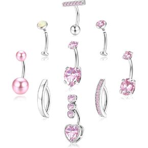 ORAZIO 9PCS Hypoallergenic Belly Button Ring Surgical Steel CZ Opal Clicker Floating Navel Piercing Jewelry Flat Back Internally Threaded Small Bar Piercings for Women 14G Gold/Silver in Saudi Arabia