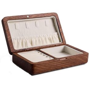 Black Walnut Solid Wood Jewelry Box with Soft Velvet Interior Portable Ring and Earring Storage Box Travel Jewelry Organizer(Black Walnut) in Saudi Arabia