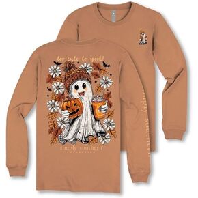 Simply Southern Too Cute to Spook - Ghost - Pumpkin - Latte - Leaves - Daises - Youth Long Sleeve in Kuwait