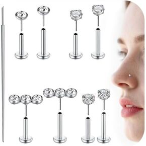Mayhoop 14K الذهب أقراط مسمار الأنف 316L الفولاذ الجراحي دفع في حلقات الأنف مسطحة الظهر محارة الغضروف الزنمة الشفاه Labret اللولب ثقب المجوهرات هيبوالرجينيك للنساء الرجال 18G/20G in Kuwait