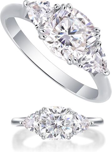 1CT 925 Silver Moissanite Engagement Rings for Women 18K Gold/White Gold/Rose Gold Plated 3-Stone Promise Rings for Her Stackable Wedding Bands Size 5-9 in Saudi Arabia