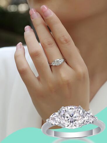 1CT 925 Silver Moissanite Engagement Rings for Women 18K Gold/White Gold/Rose Gold Plated 3-Stone Promise Rings for Her Stackable Wedding Bands Size 5-9 in Saudi Arabia