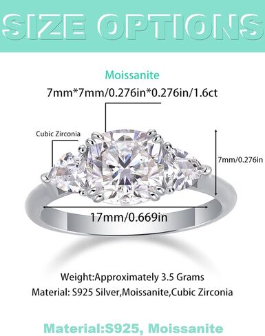 1CT 925 Silver Moissanite Engagement Rings for Women 18K Gold/White Gold/Rose Gold Plated 3-Stone Promise Rings for Her Stackable Wedding Bands Size 5-9 in Saudi Arabia