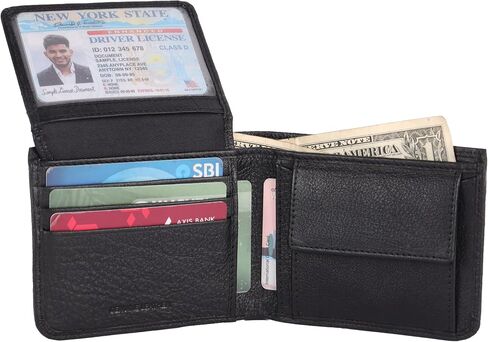 Leather Men's Wallet – Genuine Leather, Multiple Card Slots, Zipper Pocket, Slim Bifold Design, Elegant & Durable(Black) in Saudi Arabia