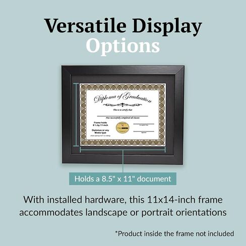 Creative Picture Frames 11" x 14" Black Diploma Frame with Black Mat to Hold 8.5 by 11 inch Graduation Documents Including Wall Hanger in Saudi Arabia