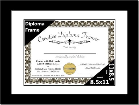 Creative Picture Frames 11" x 14" Black Diploma Frame with Black Mat to Hold 8.5 by 11 inch Graduation Documents Including Wall Hanger in Saudi Arabia