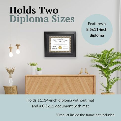 Creative Picture Frames 11" x 14" Black Diploma Frame with Black Mat to Hold 8.5 by 11 inch Graduation Documents Including Wall Hanger in Saudi Arabia