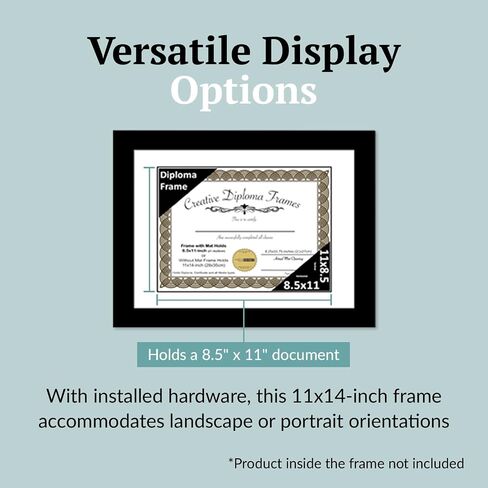 Creative Picture Frames 11" x 14" Black Diploma Frame with Black Mat to Hold 8.5 by 11 inch Graduation Documents Including Wall Hanger in Saudi Arabia