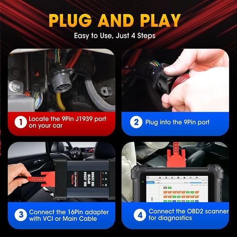 Autel Original OBD2 to J1939 Green Type 2 Adapter Cable, 16Pin Male to 9Pin J1939 Female OBD Port, Compatible with OBD II Diagnostic Scanners in Saudi Arabia
