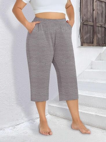 3 Pack Women's Plus Size Capri Pants Capris Sweatpant Loose Cropped Yoga Pant with Pockets Lounge Pajama Summer Pant in Kuwait
