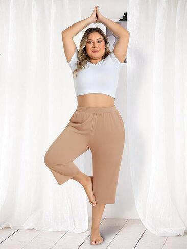 3 Pack Women's Plus Size Capri Pants Capris Sweatpant Loose Cropped Yoga Pant with Pockets Lounge Pajama Summer Pant in Kuwait
