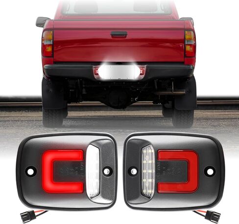 USR 95-04 مصباح لوحة ترخيص Tacoma Pickup - زوج مصابيح خلفية LED (يسار + يمين) - متوافق مع شاحنة Toyota Tacoma Pick Up 92-98 T100 1995-2004 جميع الموديلات (LED WHITE 6000K/ RED U SHAPE UPGRADE) in Saudi Arabia