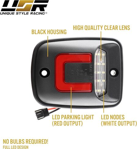 USR 95-04 مصباح لوحة ترخيص Tacoma Pickup - زوج مصابيح خلفية LED (يسار + يمين) - متوافق مع شاحنة Toyota Tacoma Pick Up 92-98 T100 1995-2004 جميع الموديلات (LED WHITE 6000K/ RED U SHAPE UPGRADE) in Saudi Arabia