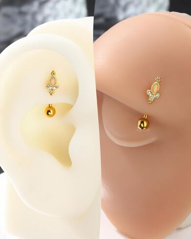 Vintage Green Blossom Rook Earring, 16G Gold Rook Eyebrow Jewelry, Stainless Steel Rook Eyebrow Piercing Jewelry in Saudi Arabia