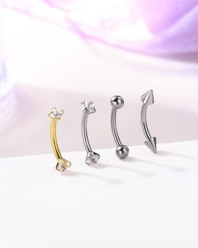 Jewseen 4Pcs Titanium Rook Earrings Internally Threaded Eyebrow Earring Eyebrow Piercing Jewelry 16G Curved Barbell Clear CZ Cartilage Lip Tragus Bridge Helix Conch Daith Snug Earring for Women Men in Saudi Arabia
