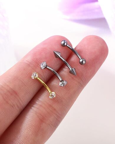 Jewseen 4Pcs Titanium Rook Earrings Internally Threaded Eyebrow Earring Eyebrow Piercing Jewelry 16G Curved Barbell Clear CZ Cartilage Lip Tragus Bridge Helix Conch Daith Snug Earring for Women Men in Saudi Arabia