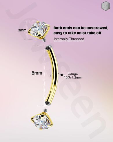 Jewseen 4Pcs Titanium Rook Earrings Internally Threaded Eyebrow Earring Eyebrow Piercing Jewelry 16G Curved Barbell Clear CZ Cartilage Lip Tragus Bridge Helix Conch Daith Snug Earring for Women Men in Saudi Arabia
