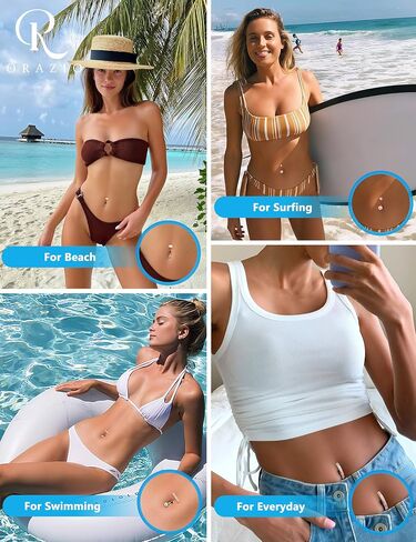 ORAZIO 9PCS Hypoallergenic Belly Button Ring Surgical Steel CZ Opal Clicker Floating Navel Piercing Jewelry Flat Back Internally Threaded Small Bar Piercings for Women 14G Gold/Silver in Saudi Arabia