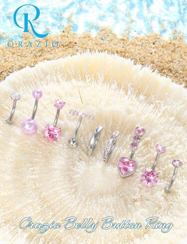 ORAZIO 9PCS Hypoallergenic Belly Button Ring Surgical Steel CZ Opal Clicker Floating Navel Piercing Jewelry Flat Back Internally Threaded Small Bar Piercings for Women 14G Gold/Silver in Saudi Arabia