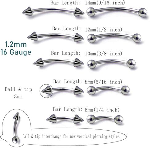 Gidemen 10 قطع مجوهرات ثقب الحاجب الجراحية الصلب العمودي Labret الشفاه مجوهرات منحني الحديد حلقات الحاجب الصغيرة الأذن الغراب السرة حلقة زر البطن الصغيرة للنساء الرجال 16 جرام 6 مم 8 مم 10 مم 12 مم 14 مم in Saudi Arabia